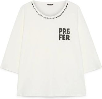 Fiorella Rubino Katoenen T-shirt met Letterprint - Dames - Longsleeves - Wit - XS - Katoen - Tops