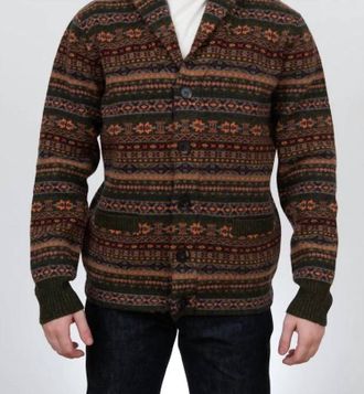 Schott NYC Wool Blend Fair Isle Cardigan In Camel