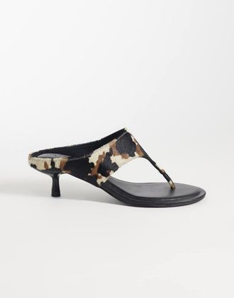 Asos Helix - Infradito premium con tacco in vera pelle cavallino con stampa pezzata-Multi