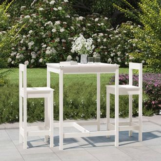 vidaXL Set De Mesa Y Taburetes Altos Jard&iacute;n 3 Pzas Madera Pino Blanco Vidaxl