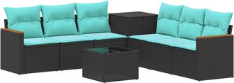 vidaXL Juego De Sof&aacute; 8 Uds. Negro Y Azul Rat&aacute;n Sint&eacute;tico Y Acero Vidaxl