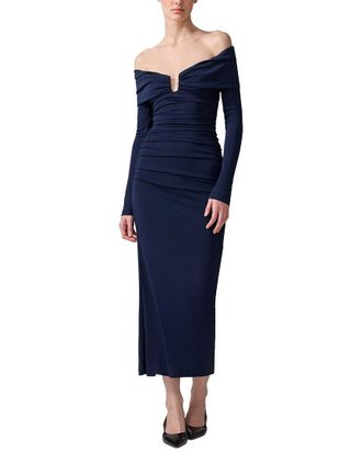 Carolina Herrera Off Shoulder Ruched Midi Dress