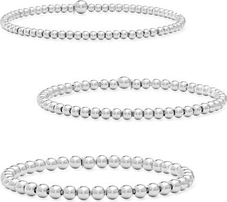 RS Pure by Ross-Simons Italian Sterling Silver Jewelry Set: 3 3-5mm Bead Stretch Bracelets