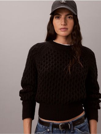 Calvin Klein Jeans Calvin Klein Womens Merino Wool Blend Cable Knit Sweater - Black - XL