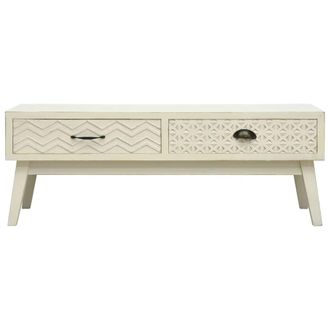 Berkfield Home Coffee Table with 2 Drawers Carving Grey 110x50x40 cm Wood in Off-White | Size: 110 x 50 x 40 cm