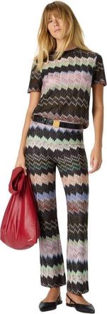 Missoni Crew-neck T-shirt In Viscose Lam&eacute; With Irregular Zig Zag in Green& Brown at Nordstrom, Size Small