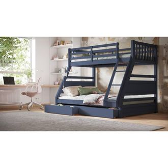 Flair Ollie Wooden Triple Bunk Bed with Drawers in Blue | Size: Double