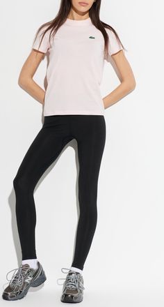Lacoste Leggings With Logo Patch, Womens, Black