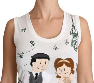 Dolce & Gabbana Womens White Cotton dgfamily Sleeveless Shirt Tank Top Silk