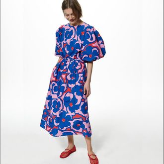 La Redoute Collections Wijde lange jurk, bloemenprint, korte mouwen