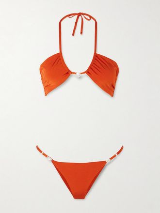 Sara Cristina Bikini In Econyl Stretch Con Scollo Allamericana E Perla Bahia - Arancione