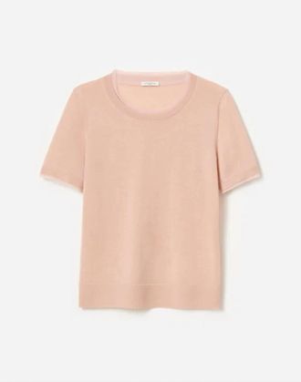 Lafayette 148 New York Womens Fine Gauge Cashmere & Silk Chiffon Trim Sweater In Shell