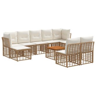 vidaXL Conjunto De Sof&aacute;s De Exterior 10 Pcs Natural Y Crema Poli&eacute;ster Vidaxl