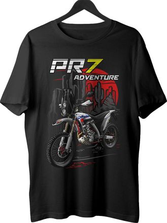 Generic Biker T-Shirt for AJP PR7 Fans, 100% Cotton, Classic Fit, Motorcycle-Inspired Design, Black - White & Blue & Red, XXL