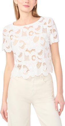Vince Camuto Short Sleeve Lace Top in Ultra White at Nordstrom, Size Xx-Small