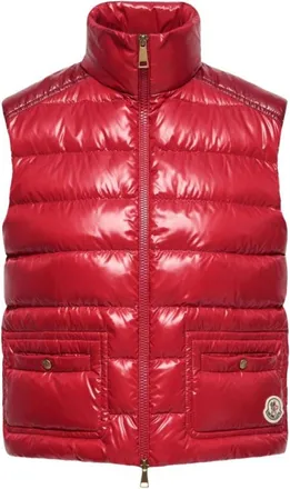 Moncler Red Quilted Mock Collar Jacket