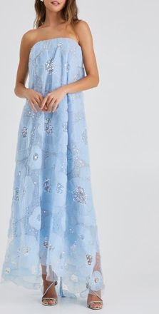 Helsi Margot Bead & Appliqu&eacute; Strapless Mesh Gown in Baby Blue at Nordstrom, Size X-Large