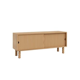 Naan Furniture Mueble de TV bajo de madera maciza barnizado en color roble 120 cm