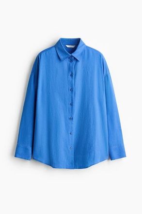 H&M Oversized Linen-blend Shirt in Blue at Nordstrom, Size Xx-Small