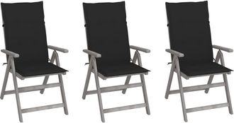 vidaXL Sillas Reclinables De Jard&iacute;n Con Coj&iacute;n 3 Pcs Acacia Masiva