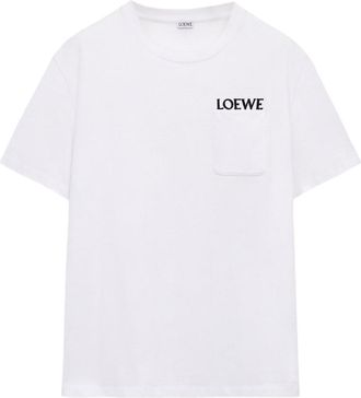 Loewe Mens Cotton Pocket Logo T-Shirt - White - Size X-Large
