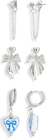 BP. Pretty Bow Set of 3 Earrings in Ivory- Rhodium- Silver at Nordstrom