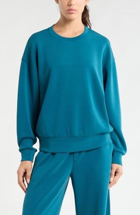 Zella Soft Luxe Boxy Crew Sweatshirt in Teal Seagate at Nordstrom, Size X-Large