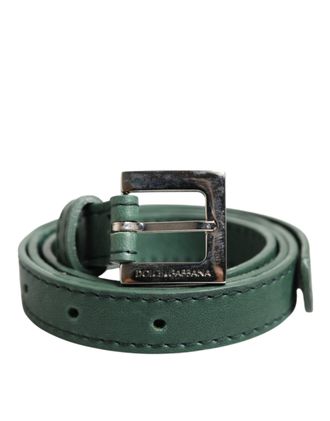 Dolce & Gabbana Donkergroene Leren Riem met Zilveren Metalen Gesp