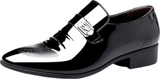 Generic Mens Premium Patent Leather Dress Shoes for Business Wedding and Formal Events, Breathable Slip-On Design with Metallic Accents(Black,10.5 UK)