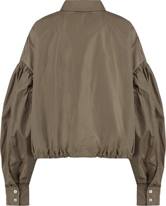 Msgm Womens Taffeta Balloon Sleeve Shirt Beige Polyester