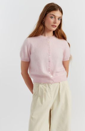 Chinti and Parker Brushed Cashmere Button-Front Knit Tee in Peachy Pink at Nordstrom, Size X-Large