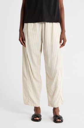 Max Studio Stripe Linen Blend Barrel Pants in Natural/Black Ntbk8020 at Nordstrom Rack, Size X-Small