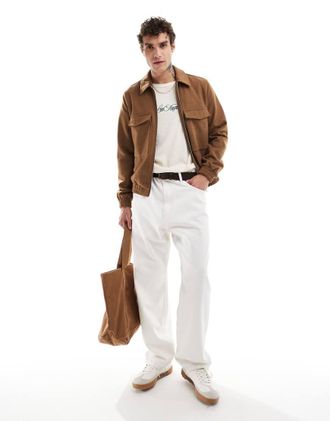 Asos wool look harrington jacket in tan-Brown