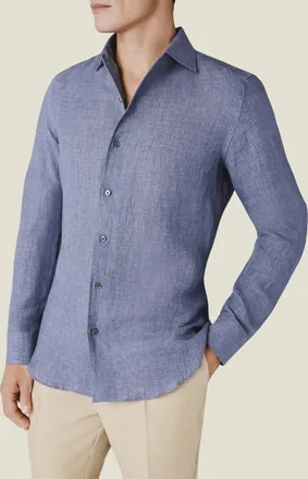 Luca Faloni Steel Blue Linen Portofino Shirt