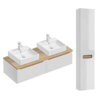 Petits Meubles Set de muebles con lavabo 2 cajones y columna estratificado Blanco