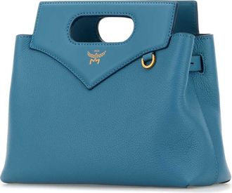 MCM Womens Leather Mini Top Handle Bag Blue Calf