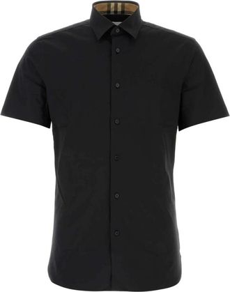 Burberry Stretch Poplin Shirt - Heren - Korte mouwen Overhemden - Zwart - S - Katoen - Overhemden