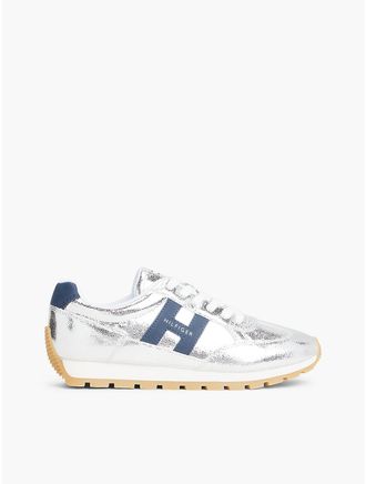 Tommy Hilfiger Womens Hilfiger H-Logo Runner Sneaker - Silver - US 8 / EU 38.5
