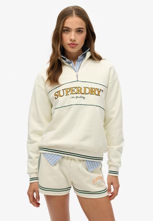 Superdry Sweatshirt SUPERDRY COUNTRY CLUB LOOSE HALF ZIP, Damen, Gr. M, weiss (sanftes wei&szlig;), Sweatware, Obermaterial: 80% Baumwolle, 20% Polyester, unifarben,