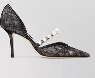 Jimmy Choo London lace pearl embellished pumps