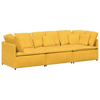 vidaXL Vidaxl - Divano Modulare con Cuscini in Tessuto a Coste Giallo Chiaro