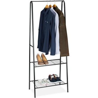 Relaxdays Relaxdays - Coat Rack with Shoe Storage sandra, Metal, Wide, Clothes Rail, 2 Shelves, HxWxD: 160 x 61.5 x 38 cm, Black