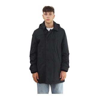 People of Shibuya Zwarte gewatteerde dubbelrijige winterjas - Heren - Parka Jassen - Zwart - 2XL - Jassen