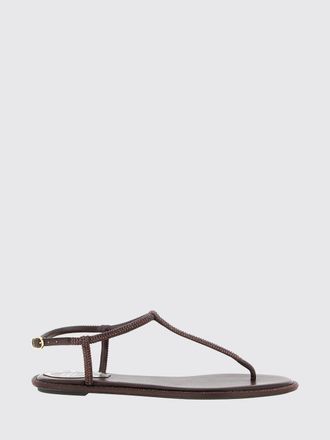 Rene Caovilla Diana Low-Heeled Leather Thong Sandals with Crystal Application
