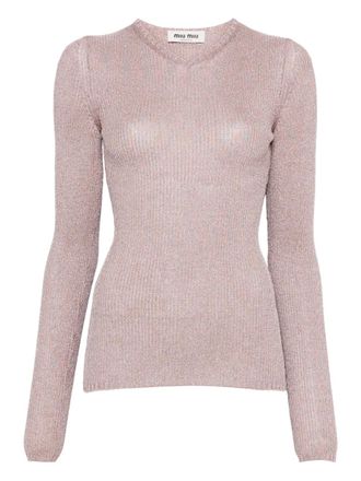 Miu Miu lurex-detail long-sleeve jumper - women - Fabric - 38 - Pink