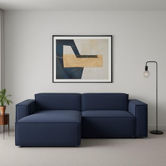 Dmora Sof&aacute; Fijo Dkivil, Sof&aacute; Modular 2 Plazas Pen&iacute;nsula Izquierda, 100% Made In Italy, Sof&aacute; Moderno En Tela, Cm 220x170h70, Azul - Dmora