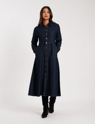Nobody's Child Dark Wash Denim Graceland Midi Shirt Dress
