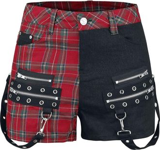 Banned Walk The Line Girls Shorts Black-red 32, 50% Cotton, 45% Polyester, 5% Elastane, Slim Fit