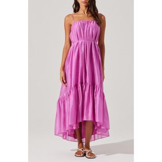 ASTR the Label Elisha Ruffle High-Low Organza Dress in Magenta at Nordstrom Rack, Size X-Small