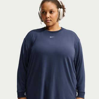 Nike Womens One Relaxed Dri-FIT Long-Sleeve Top (Plus Size) in Blue | FN2819-411
